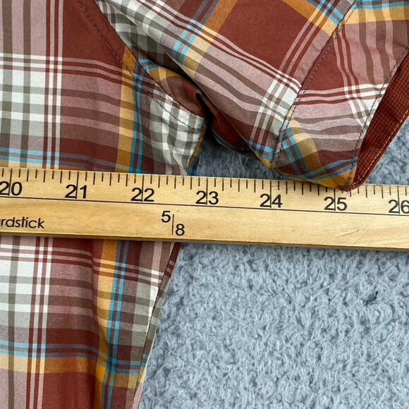Kuhl Pearl Snap Button Shirt Men's Medium Orange Plaid Western Outdoors Work - Picture 7 of 11